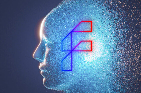 An abstract head with a F logo