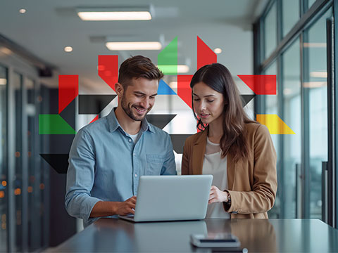 Man and woman working with FAIR trapezoids